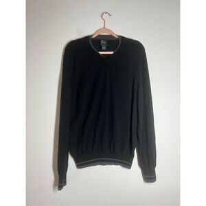 Jos.A.Bank Black Men’s V-Neck Long Sleeve Pullover Sweater 100% Merino Wool Size